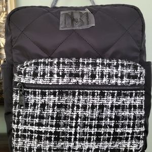 Badgley Mischka Black Quilted Nylon Computer Backpack w/ Tweed front pocket NWT